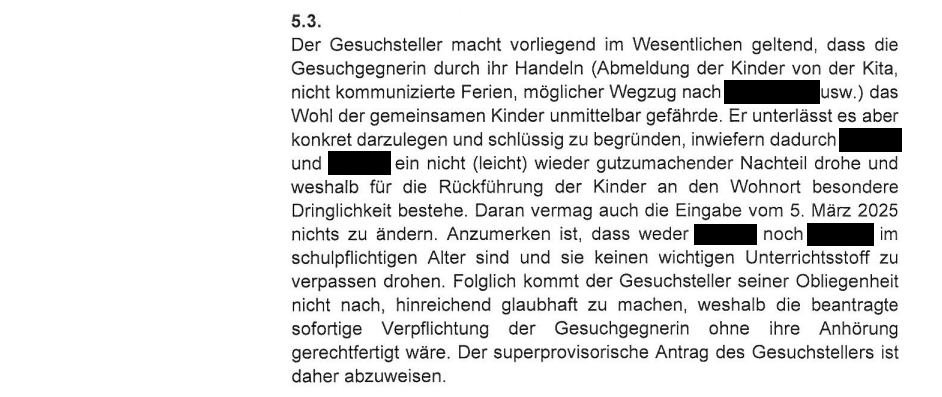 Ablehnung superprovisorisches Gesuch