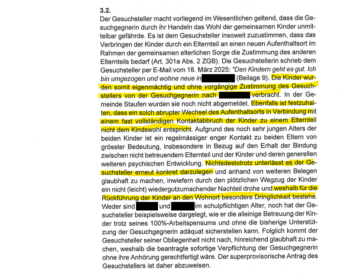 Ablehnung superprovisorisches Gesuch