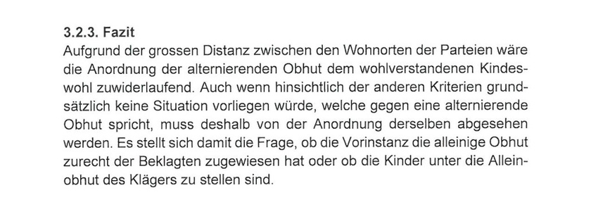Auszug Obergericht zur geografischen Distanz