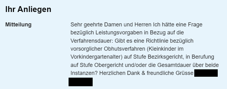 Anfrage Justizleitung