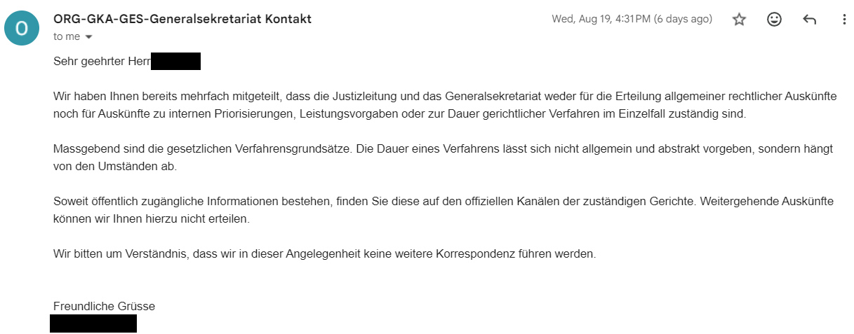 Antwort Justizleitung