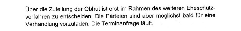 Auszug Bezirksgericht: Obhut später zu entscheiden