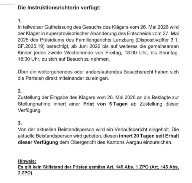 Superprovisorische Verfügung Obergericht
