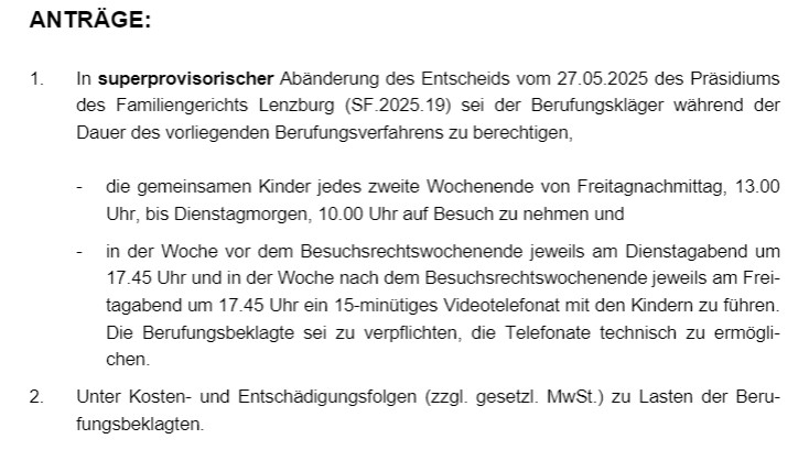 Superprovisorischer Antrag Obergericht