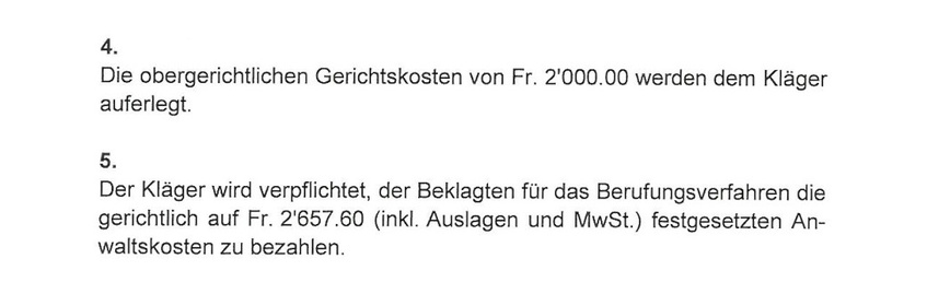 Auszug Obergericht zu den Verfahrenskosten